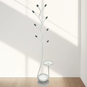 Modern Metal Coat Rack, White, Freestanding Entryway Clothes Hanger, Multi-Purpose, No Power Required, for Living Room, Hallway, Kitchen Use