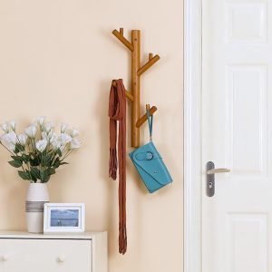 1pc Tree-Shaped Coat Rack - Sturdy All-Solid Wood, Wall-Mounted, Multi-Functional Hooks, Elegant Simple Design - Perfect for Bedroom, Living Room, Beech Wood, Natural Color, Nordic Style