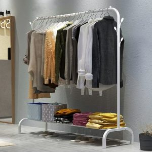 Garment Rack Free-standing Clothes Rack with Storage Shelves and Coat/Hat Hanging Hooks