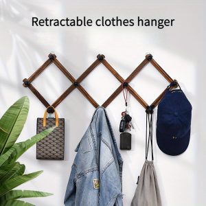 1 Piece Vintage Wooden Coat Rack - Expandable Wall Mounted Organizer with 10 Hooks for Hanging Hats, Clothes, Towels - Space Saving and Decorative Hanger Hanger for Hanging Clothes (Original Wood, Brown)