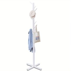 Wooden Coat & Hat Rack Storage Organizer Tree Hanger Stand w/ 8 Hooks White Rack.It Is Equipped with Four Anti-skid Feet, Which Are Installed on the Four Feet Respectively. This Can Effectively Prevent the Coat Rack from Scratching.