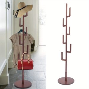 Wooden Coat Rack Freestanding Hat Hook 6 Hooks Space Saving Tools USA