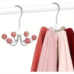 Hoodie Hangers 2-Pack With 6 Wooden Balls Without Any Treatment, 360??Swivel Purse Hanger, Scarf Hanger, Closet Hooks, Handbag Organizer, Bra Hanger, Accessory Organizers For Scarf, Tanktop, Hat, Hoodie