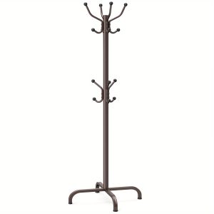 Adjustable Wooden Coat Rack with 14 Hooks - 4 Height Options, Sturdy Display Rack for Hats and Clothes in Retail Stores, Ideal for Industrial and Scientific Environments.