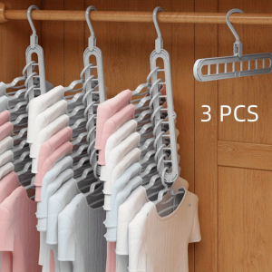 3 Pcs plastic space-saving multi-functional hangers, 9-hole clothes shelving, bedroom wardrobe storage accessories, suitable for shirts, pants, dresses, jackets