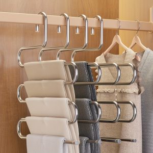 Stainless Steel Multi-layer Pants Hanger: Indoor, S-shaped, Non-slip, No Marks, Metallic Material, Multi-functional, Thick, Storage, Multi-layer Pants Rack