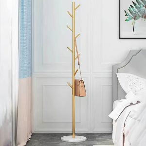 1pc Metal Coat Rack Freestanding, Golden Coat Rack Stand With 8 Hooks, Coat Rack, Entrance Coat Rack