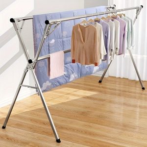 79-Inch Stainless Steel Foldable Clothes Drying Rack with 20 Hooks, Adjustable for Indoor/Outdoor Use, Space-Saving Laundry Drying Solution