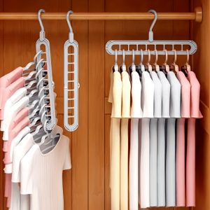 5PCS Heavy Duty Folding Hanger Combo, Multi-layer Space Saving Hanger Hooks, Hanging Clothing Racks, 9-hole Design For Closets, Wardrobes, Homes, Dorms, Clothes Pins, Clotheslines, Drying Racks, Storage Racks, And Durable Versatile