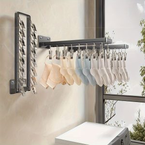 1pc Wall-Mounted Folding Drying Rack, No-Drilling Aluminum Household Clothes Hanger, Space-Saving Hanging Laundry Organiser