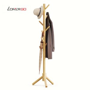 Sturdy Wooden Coat Rack With Adjustable Coat Tree, Independent Coat Hanger With 4 Segments And 8 Hooks. Suitable For Homes, Bedrooms, Offices, Corridors, And Entrances, Designed To Be Sturdy And Durable