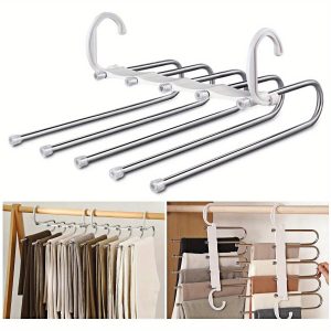 1pc Space-Saving 5-in-1 Multi-Functional Metal Pants Rack, Magic Hanger for Wardrobe Organizer, Closet Storage Solution