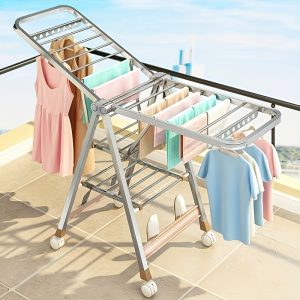 1 Piece Stainless Steel Floor Standing Clothes Rack, Foldable For Convenient Storage, Bedroom/Balcony Cooler Rack, Household Clothes Quilt Hanger