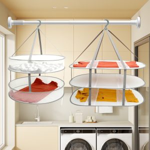 2Pcs Foldable Clothes Drying Mesh Large Size Hanging Laundry Drying Rack Fold Flat Portable Dry Hanger 2/3 Tier Sweater Drying Rack for Indoor Outdoor