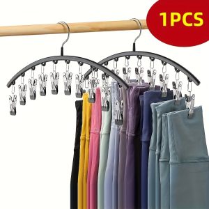 1PCS Stainless Steel Clothes Rack With 10 Clips, Home Storage Rack, Drying Rack, Freestanding Space-Saving Closet Organizer For Pants, Socks, Underwear And Shorts - Durable Metal Hanging Rack For Closet Storage