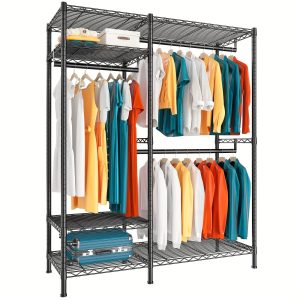 700LBS Commercial Grade 4-Tier Garment Rack, Metal Clothing Organizer With 3 Hanging Rods, Freestanding Closet With Wire Shelving For Bedroom & Laundry Room